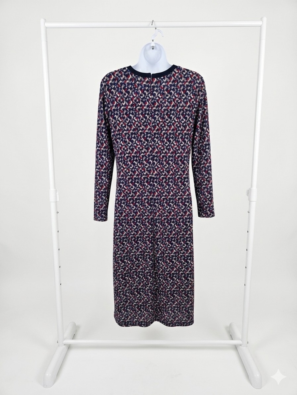 Ralph Lauren Navy and Pink Abstract Long Sleeve Midi Dress